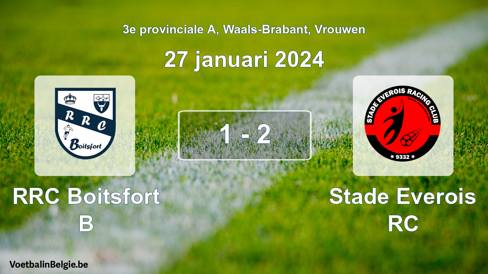 Gespeelde wedstrijd vrouwenvoetbal: RRC Boitsfort B - Stade Everois RC 1 - 2 (27 januari 2024)