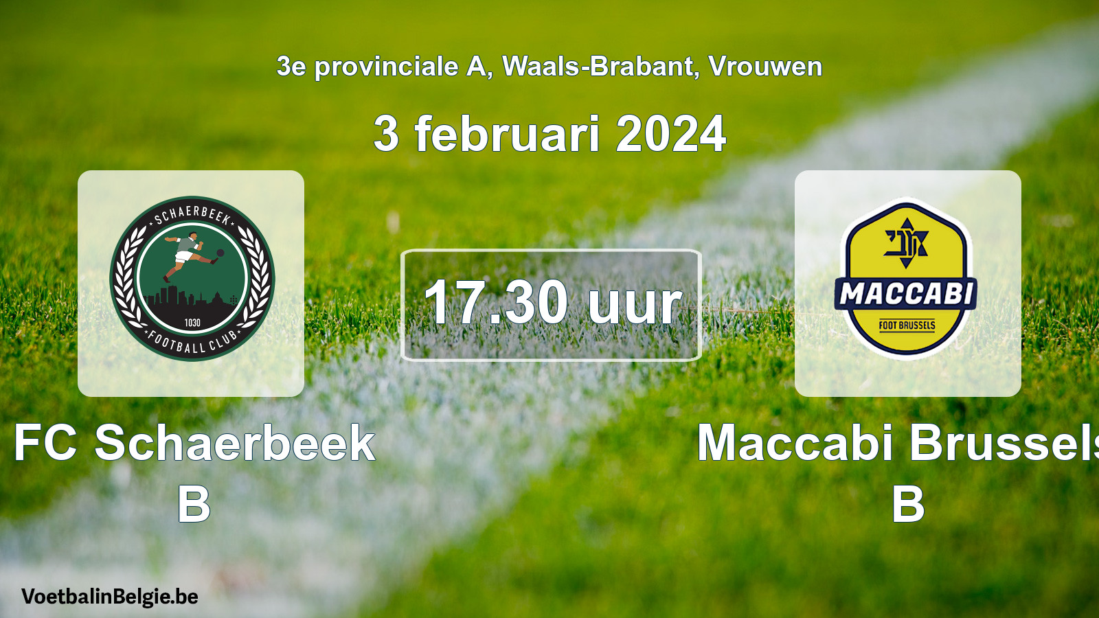 Match prévu football femmes: FC Schaerbeek B - Maccabi Brussels B (3 février 2024)