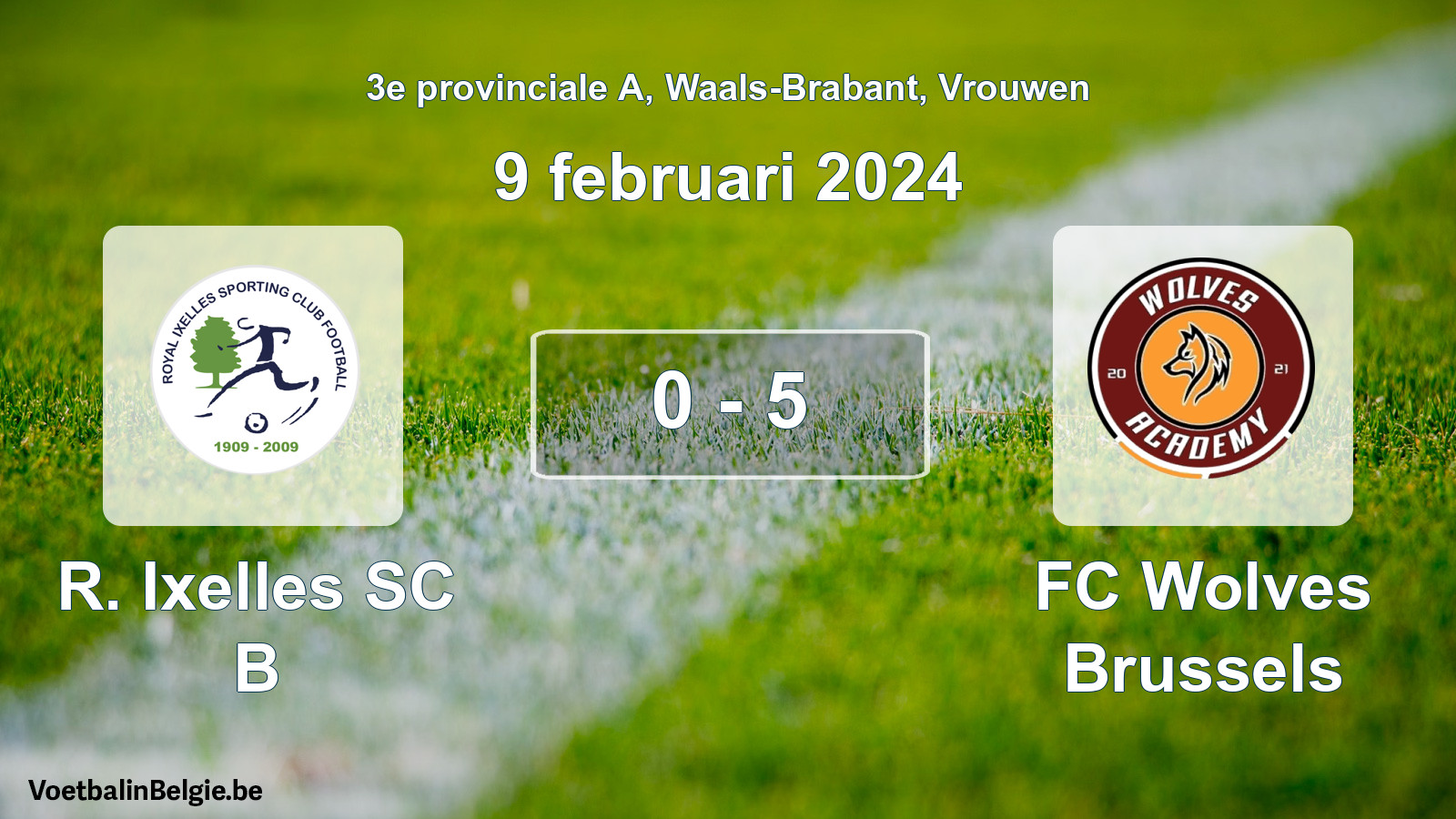 Gespeelde wedstrijd vrouwenvoetbal: R. Ixelles SC B - FC Wolves Brussels 0 - 5 (9 februari 2024)