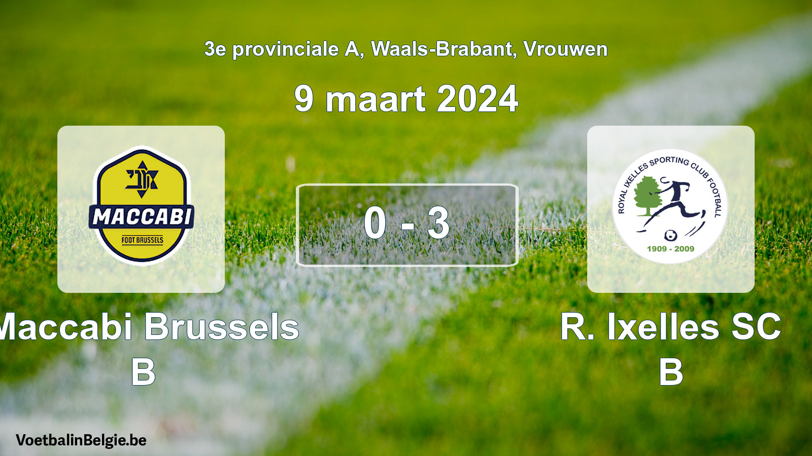Gespeelde wedstrijd vrouwenvoetbal: Maccabi Brussels B - R. Ixelles SC B 0 - 3 (9 maart 2024)