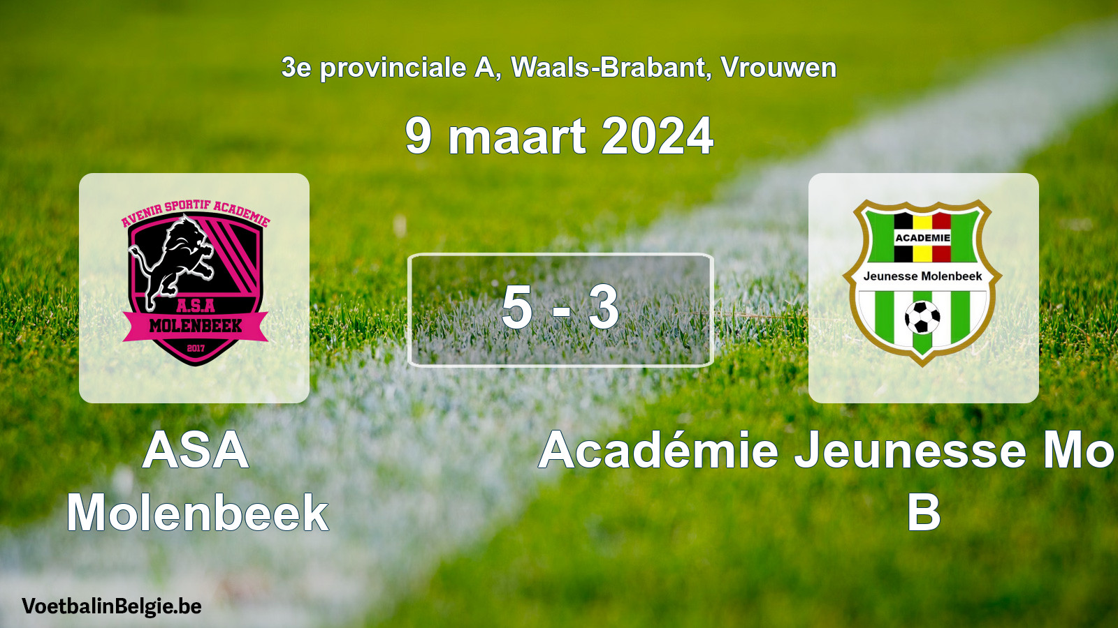 Gespeelde wedstrijd vrouwenvoetbal: ASA Molenbeek - Académie Jeunesse Molenbeek B 5 - 3 (9 maart 2024)