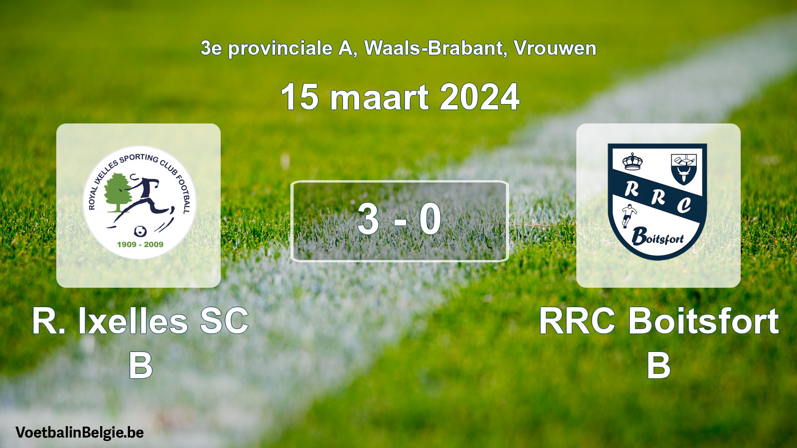Gespeelde wedstrijd vrouwenvoetbal: R. Ixelles SC B - RRC Boitsfort B 3 - 0 (15 maart 2024)