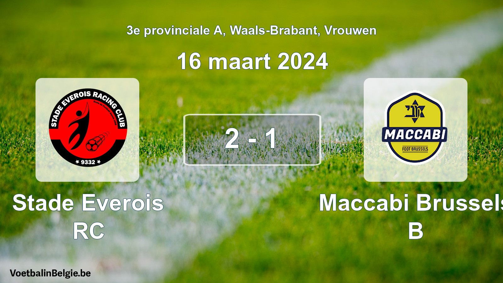 Gespeelde wedstrijd vrouwenvoetbal: Stade Everois RC - Maccabi Brussels B 2 - 1 (16 maart 2024)