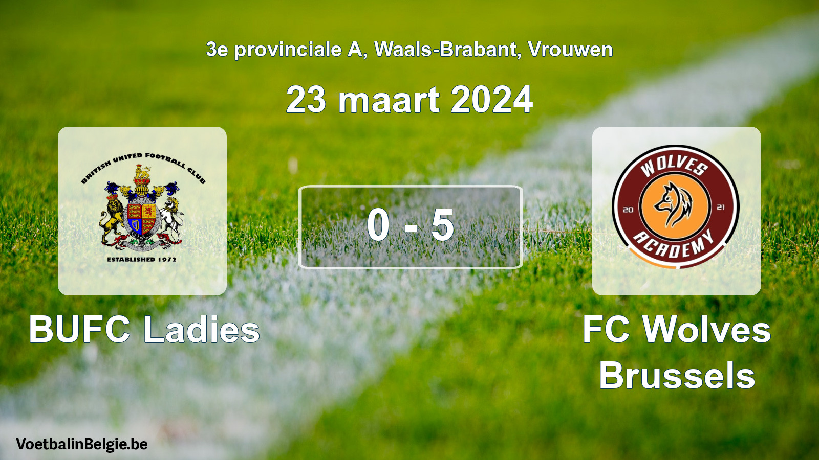 Gespeelde wedstrijd vrouwenvoetbal: BUFC Ladies - FC Wolves Brussels 0 - 5 (23 maart 2024)