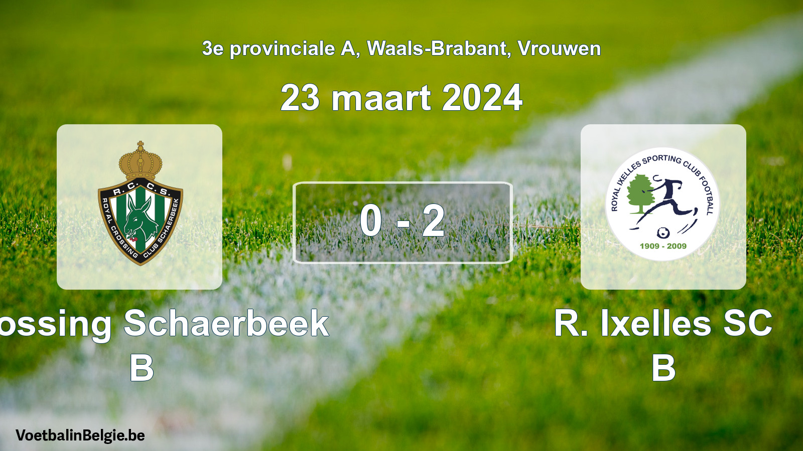 Gespeelde wedstrijd vrouwenvoetbal: Crossing Schaerbeek B - R. Ixelles SC B 0 - 2 (23 maart 2024)
