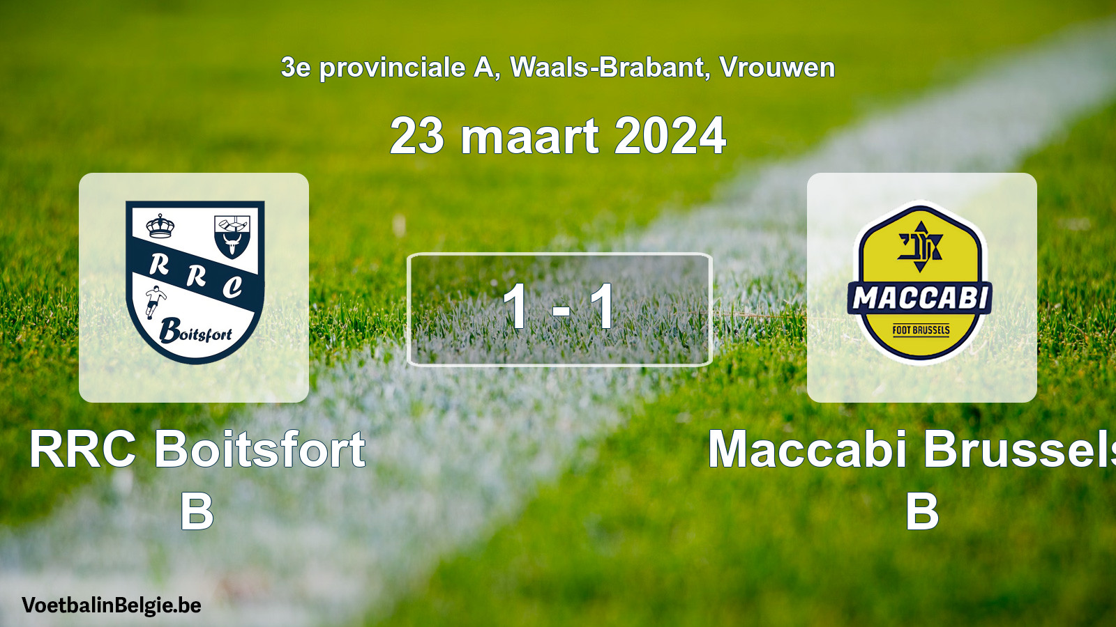 Gespeelde wedstrijd vrouwenvoetbal: RRC Boitsfort B - Maccabi Brussels B 1 - 1 (23 maart 2024)