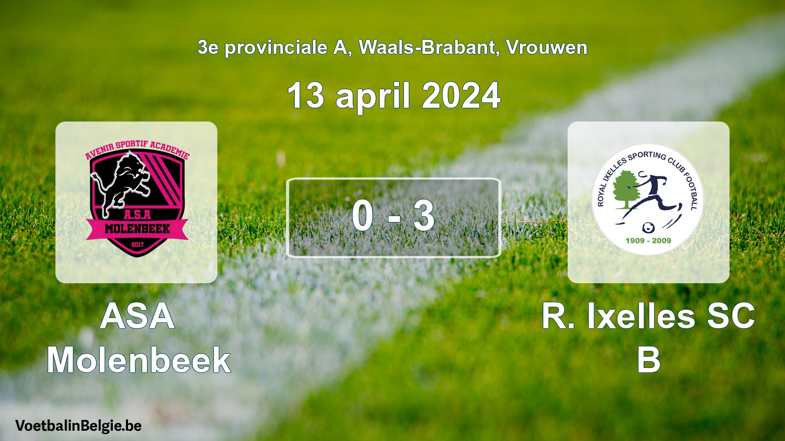 Gespeelde wedstrijd vrouwenvoetbal: ASA Molenbeek - R. Ixelles SC B 0 - 3 (13 april 2024)