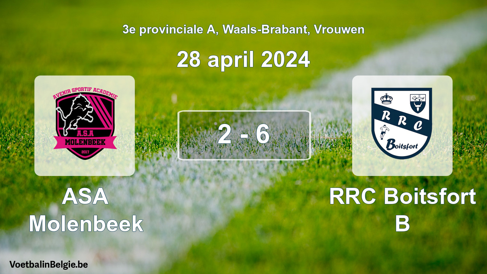 Gespeelde wedstrijd vrouwenvoetbal: ASA Molenbeek - RRC Boitsfort B 2 - 6 (28 april 2024)