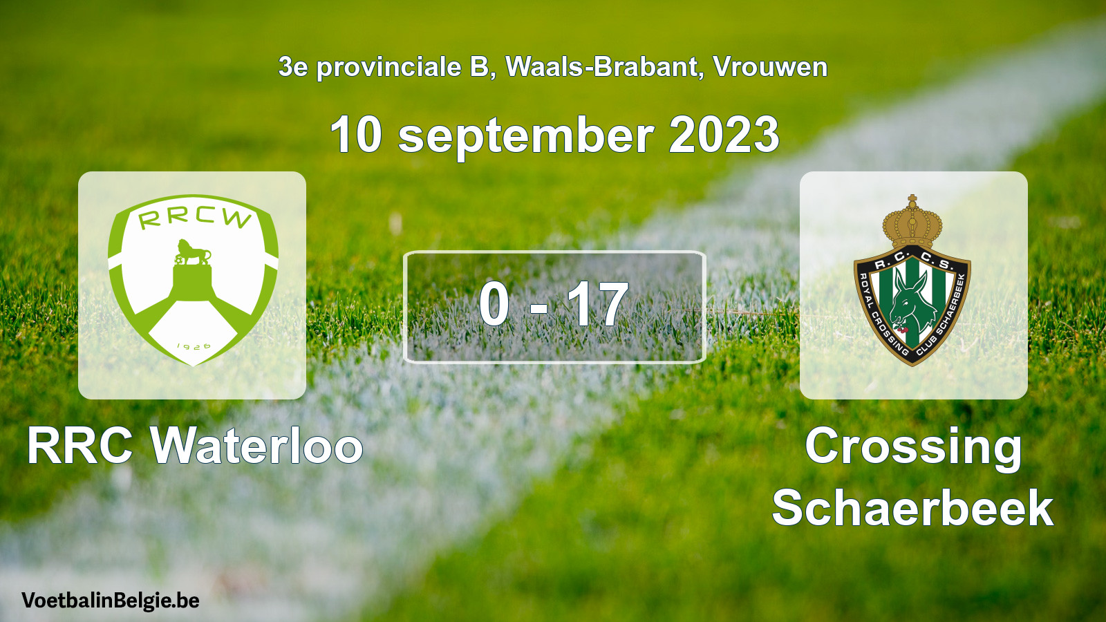 Gespeelde wedstrijd vrouwenvoetbal: RRC Waterloo - Crossing Schaerbeek 0 - 17 (10 september 2023)