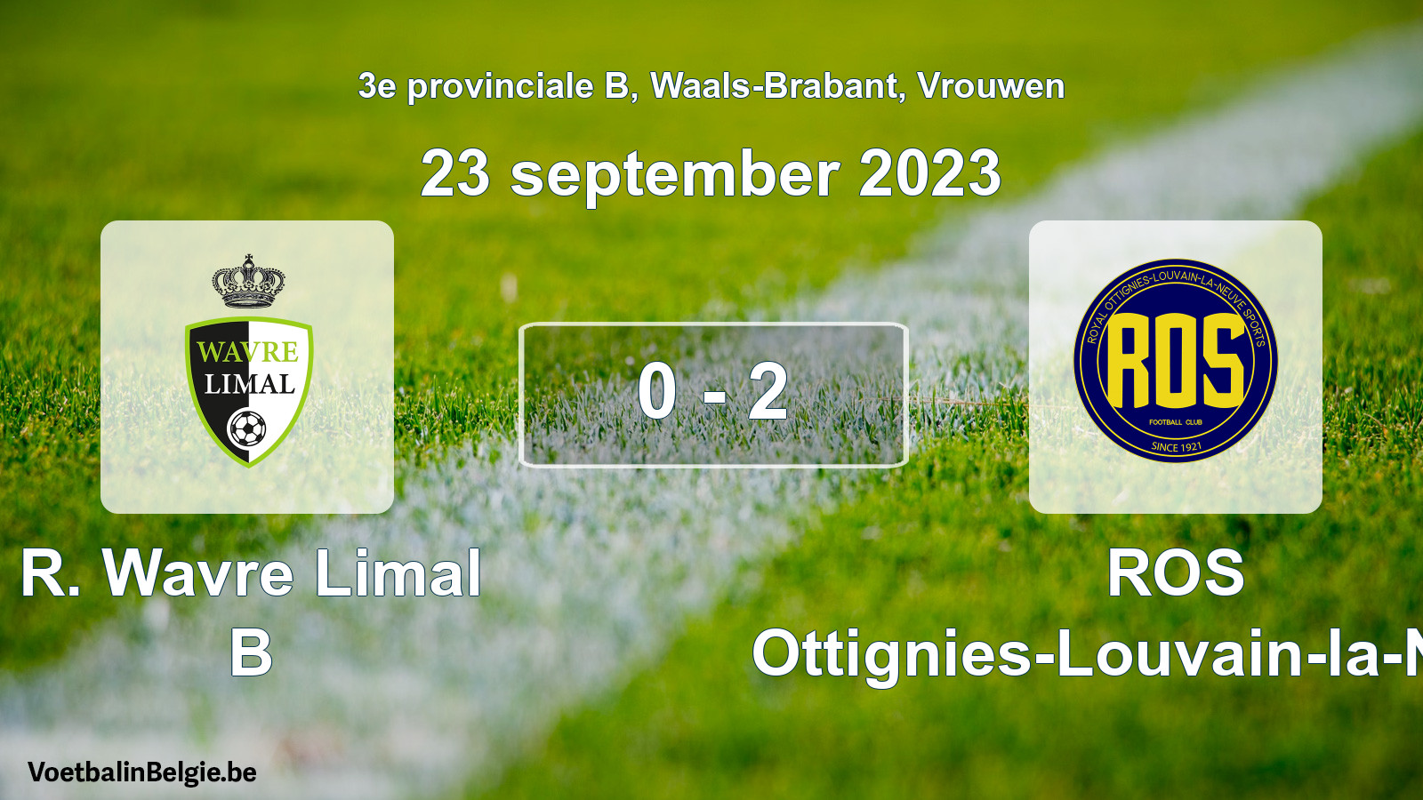 Gespeelde wedstrijd vrouwenvoetbal: R. Wavre Limal B - ROS Ottignies-Louvain-la-Neuve 0 - 2 (23 september 2023)
