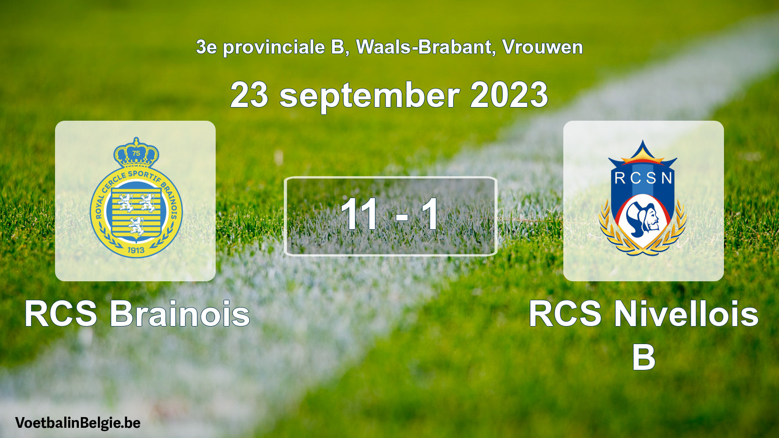 Gespeelde wedstrijd vrouwenvoetbal: RCS Brainois - RCS Nivellois B 11 - 1 (23 september 2023)