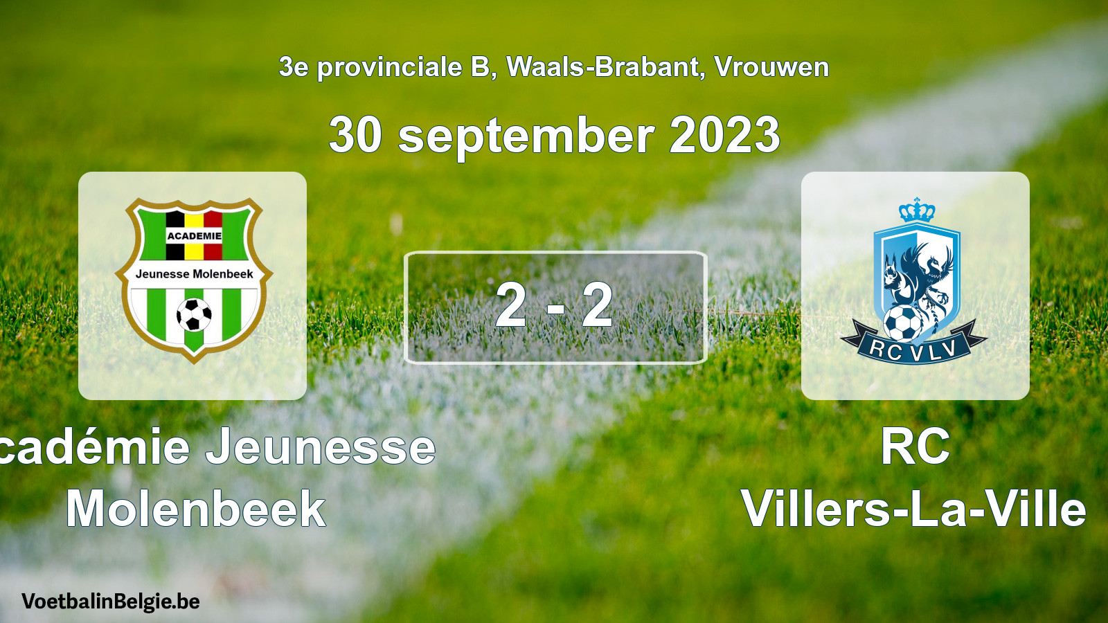 Gespeelde wedstrijd vrouwenvoetbal: Académie Jeunesse Molenbeek - RC Villers-La-Ville 2 - 2 (30 september 2023)
