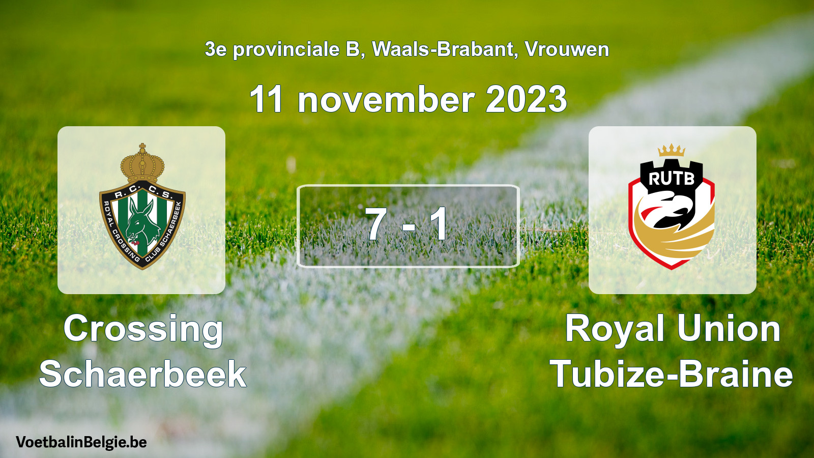 Gespeelde wedstrijd vrouwenvoetbal: Crossing Schaerbeek - Royal Union Tubize-Braine 7 - 1 (11 november 2023)
