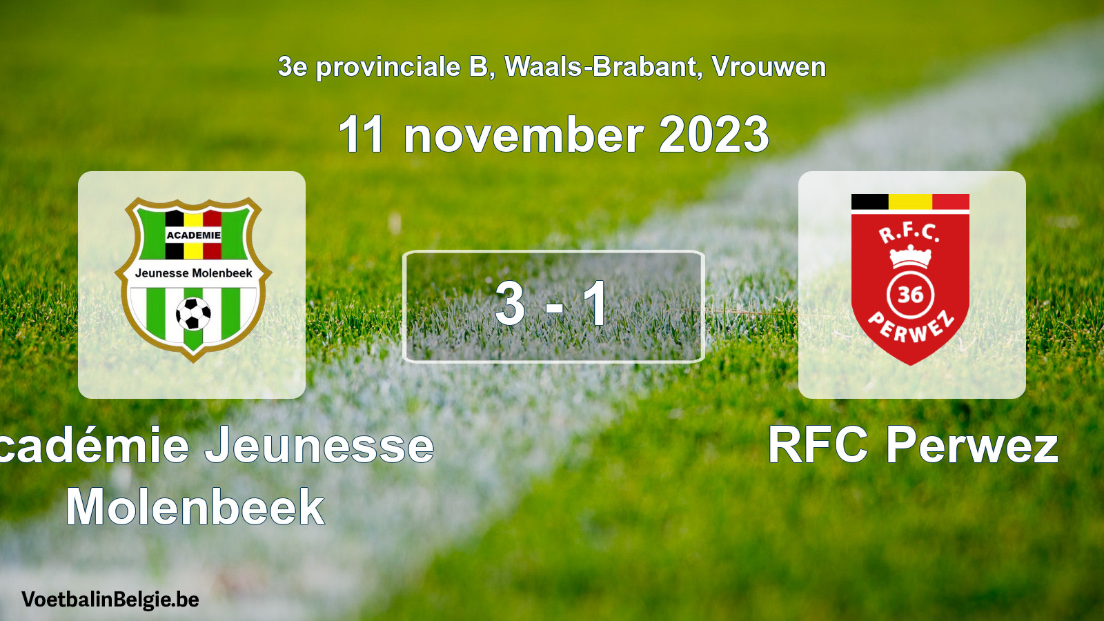 Gespeelde wedstrijd vrouwenvoetbal: Académie Jeunesse Molenbeek - RFC Perwez 3 - 1 (11 november 2023)