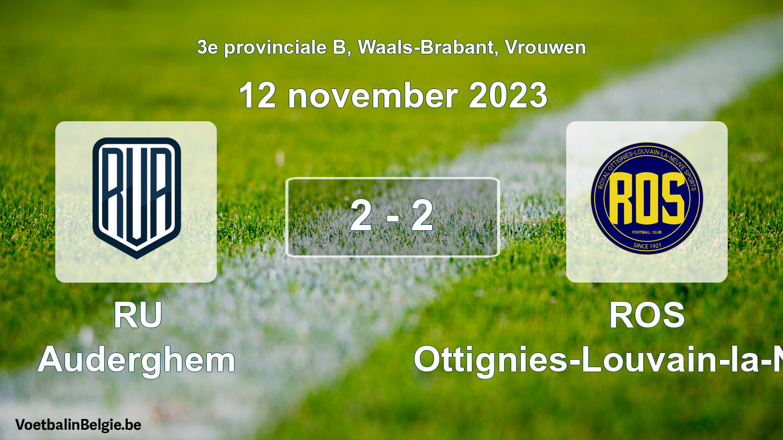 Gespeelde wedstrijd vrouwenvoetbal: RU Auderghem - ROS Ottignies-Louvain-la-Neuve 2 - 2 (12 november 2023)