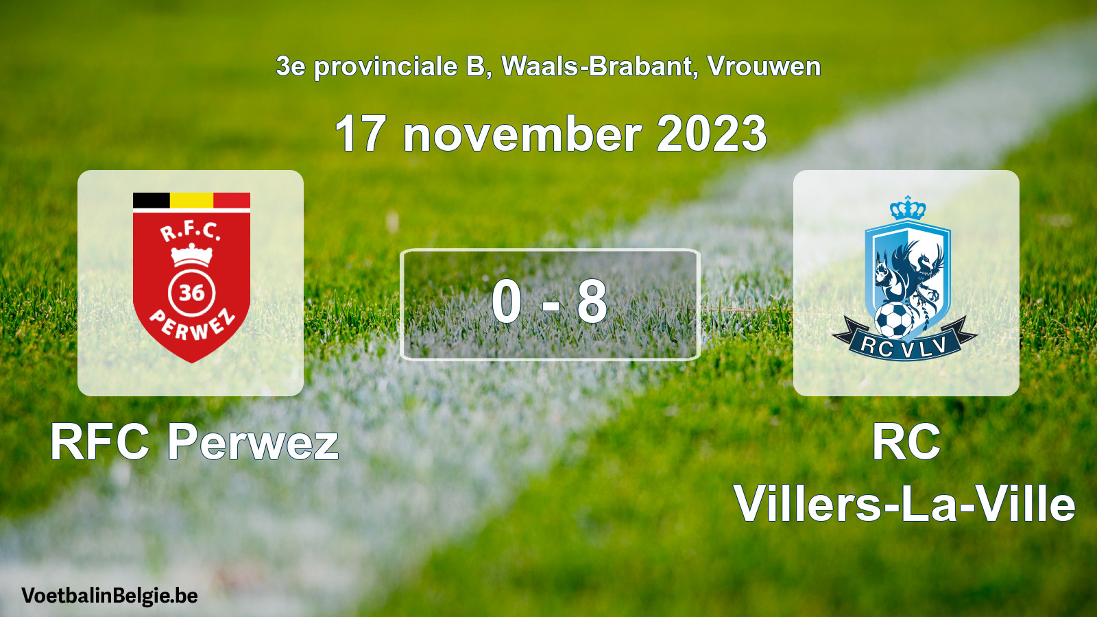 Gespeelde wedstrijd vrouwenvoetbal: RFC Perwez - RC Villers-La-Ville 0 - 8 (17 november 2023)