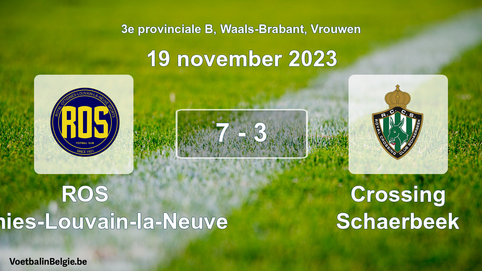 Gespeelde wedstrijd vrouwenvoetbal: ROS Ottignies-Louvain-la-Neuve - Crossing Schaerbeek 7 - 3 (19 november 2023)