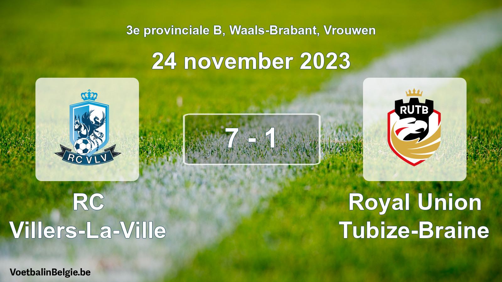 Gespeelde wedstrijd vrouwenvoetbal: RC Villers-La-Ville - Royal Union Tubize-Braine 7 - 1 (24 november 2023)