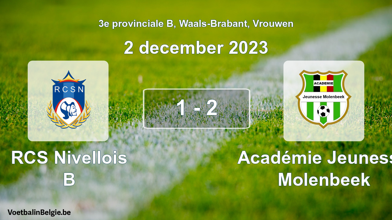 Gespeelde wedstrijd vrouwenvoetbal: RCS Nivellois B - Académie Jeunesse Molenbeek 1 - 2 (2 december 2023)