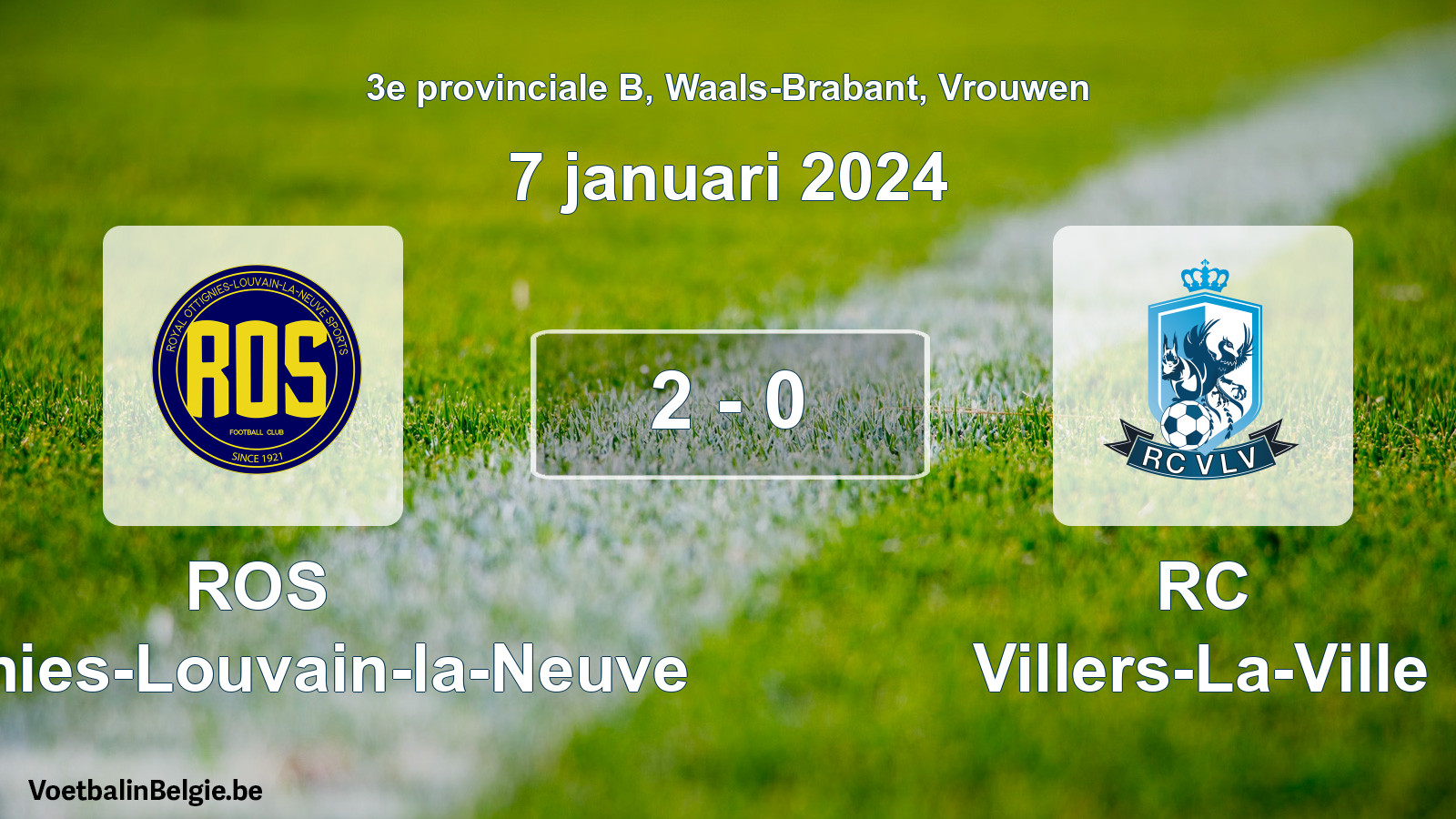 Gespeelde wedstrijd vrouwenvoetbal: ROS Ottignies-Louvain-la-Neuve - RC Villers-La-Ville 2 - 0 (7 januari 2024)