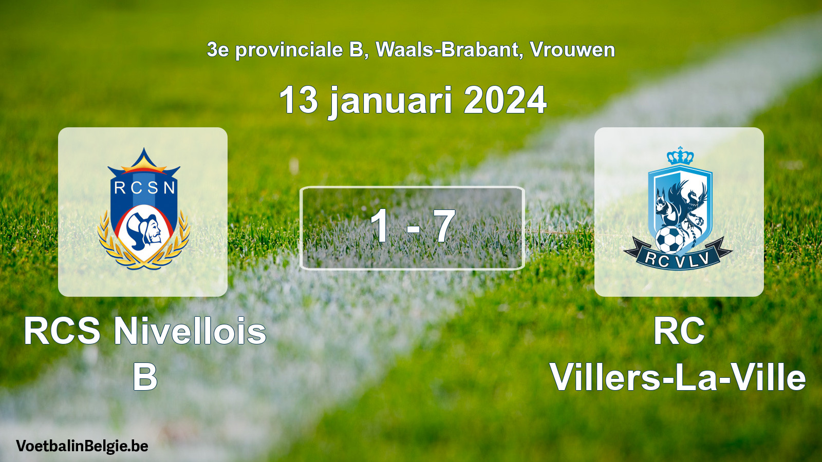 Gespeelde wedstrijd vrouwenvoetbal: RCS Nivellois B - RC Villers-La-Ville 1 - 7 (13 januari 2024)
