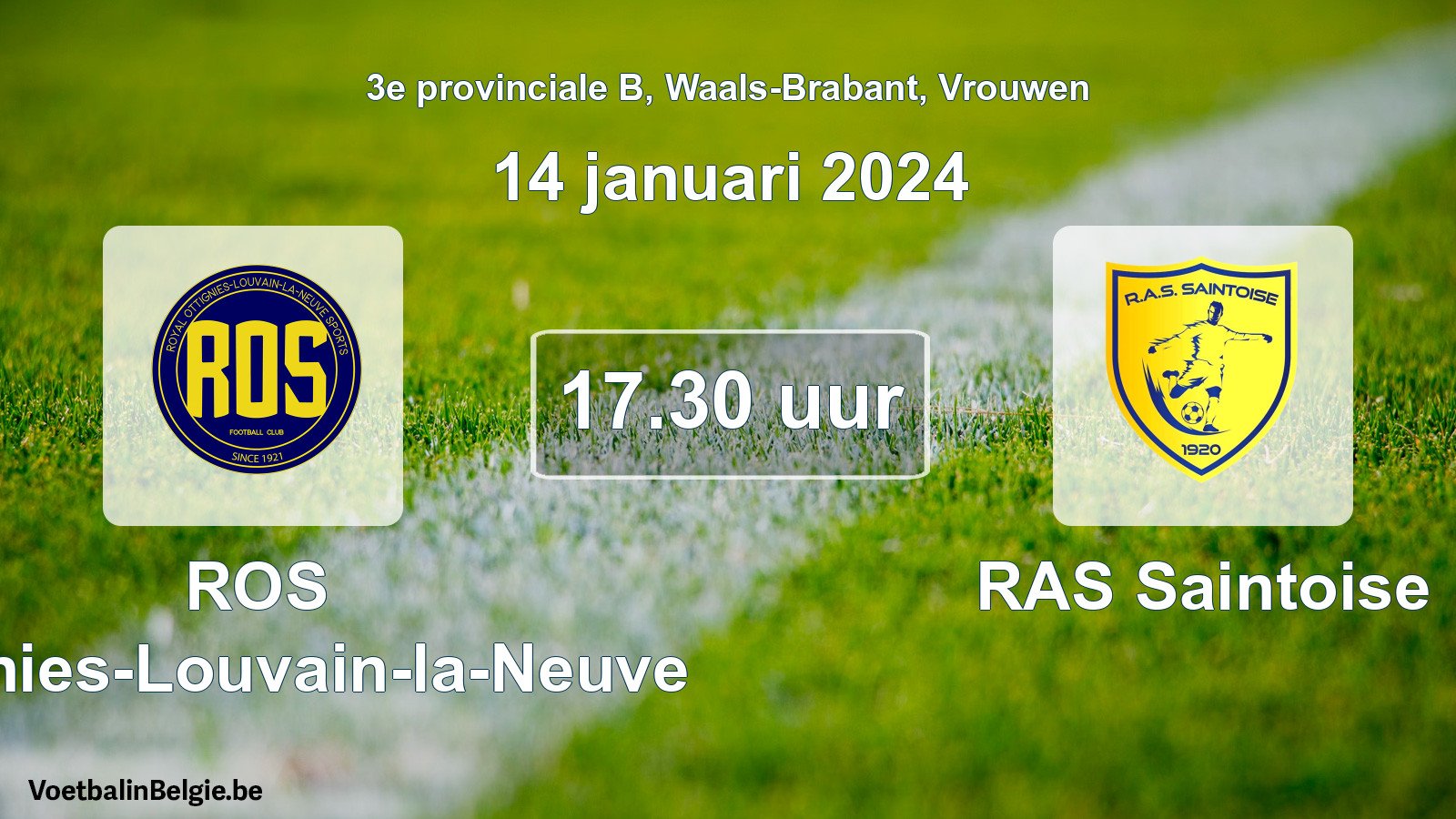 Match prévu football femmes: ROS Ottignies-Louvain-la-Neuve - RAS Saintoise (14 janvier 2024)