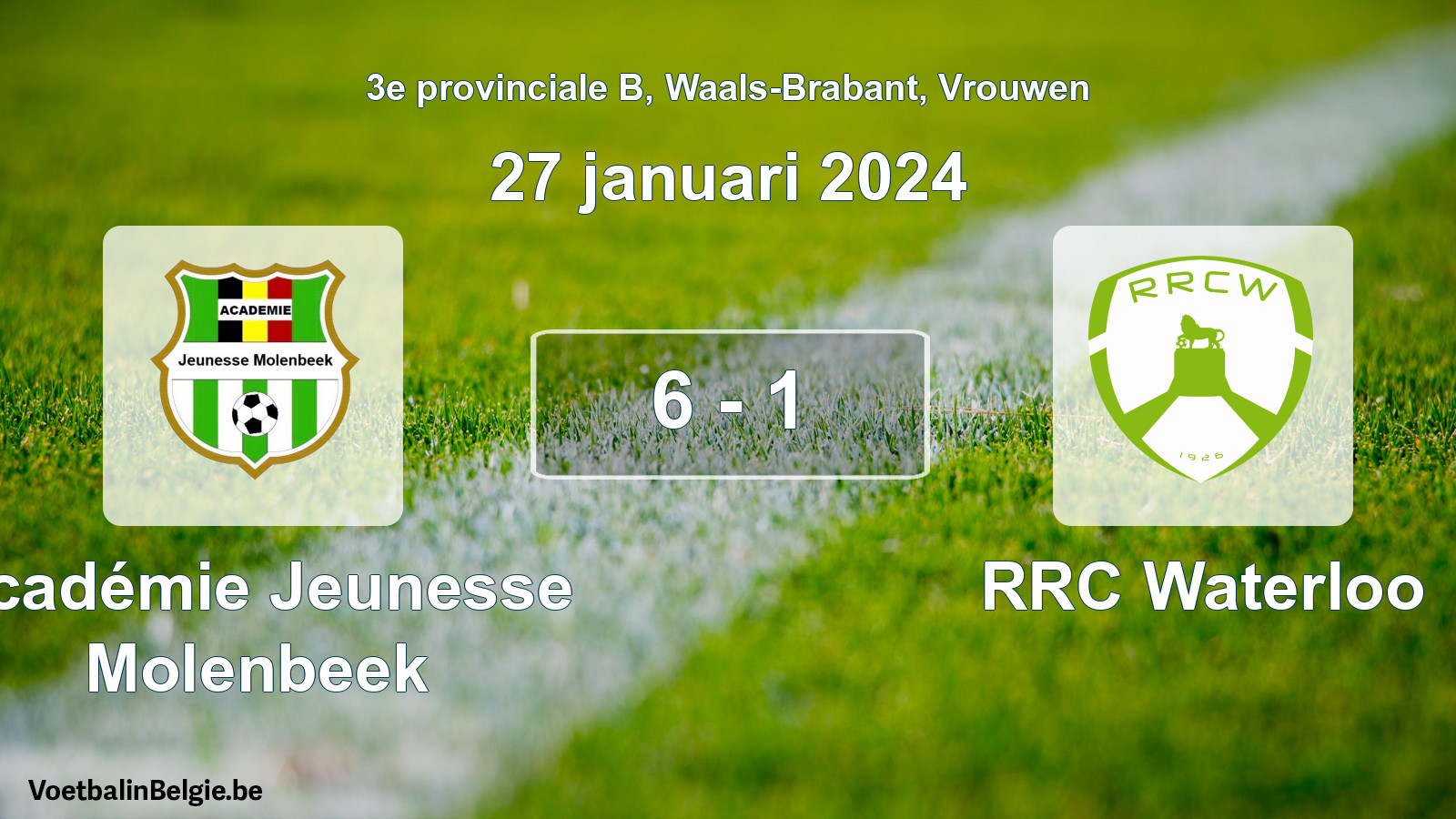 Gespeelde wedstrijd vrouwenvoetbal: Académie Jeunesse Molenbeek - RRC Waterloo 6 - 1 (27 januari 2024)