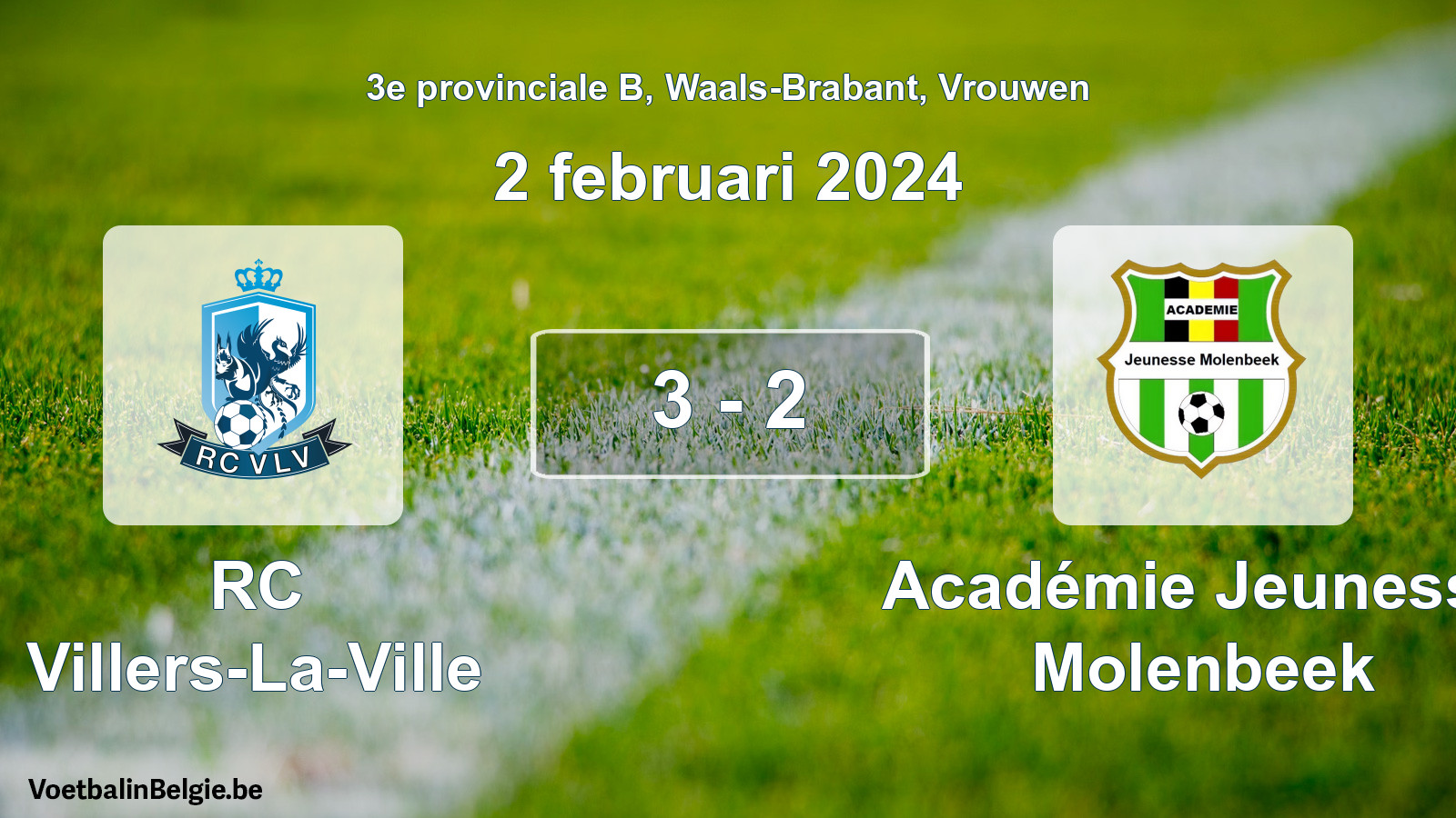 Gespeelde wedstrijd vrouwenvoetbal: RC Villers-La-Ville - Académie Jeunesse Molenbeek 3 - 2 (2 februari 2024)