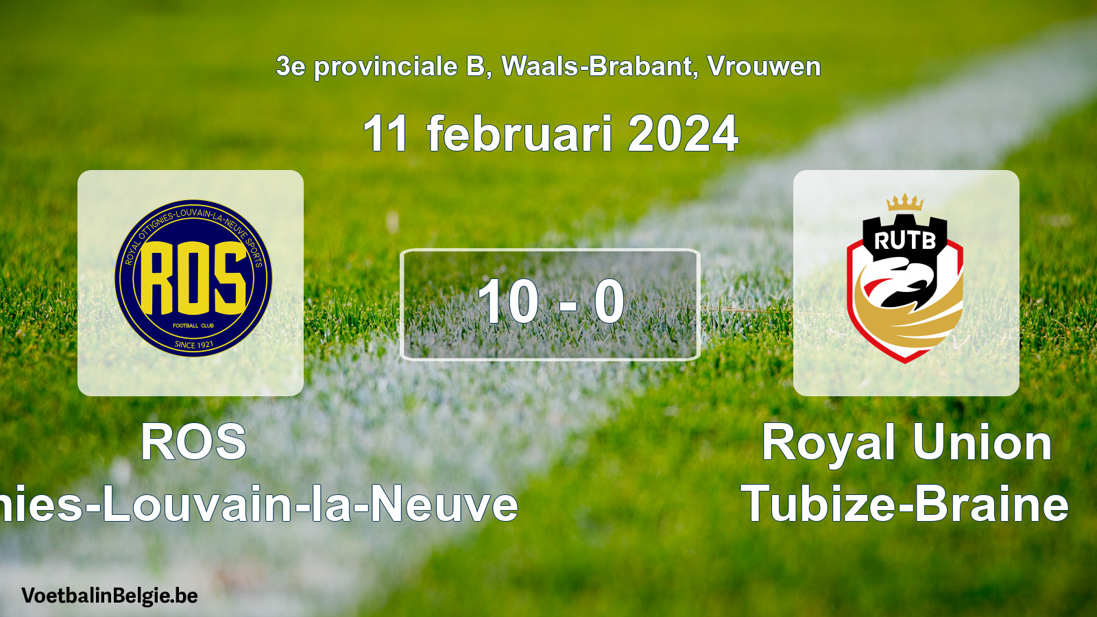 Gespeelde wedstrijd vrouwenvoetbal: ROS Ottignies-Louvain-la-Neuve - Royal Union Tubize-Braine 10 - 0 (11 februari 2024)