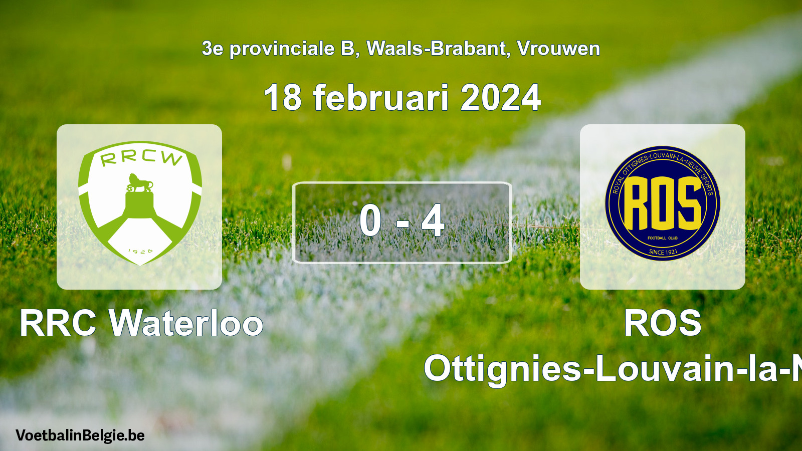 Gespeelde wedstrijd vrouwenvoetbal: RRC Waterloo - ROS Ottignies-Louvain-la-Neuve 0 - 4 (18 februari 2024)