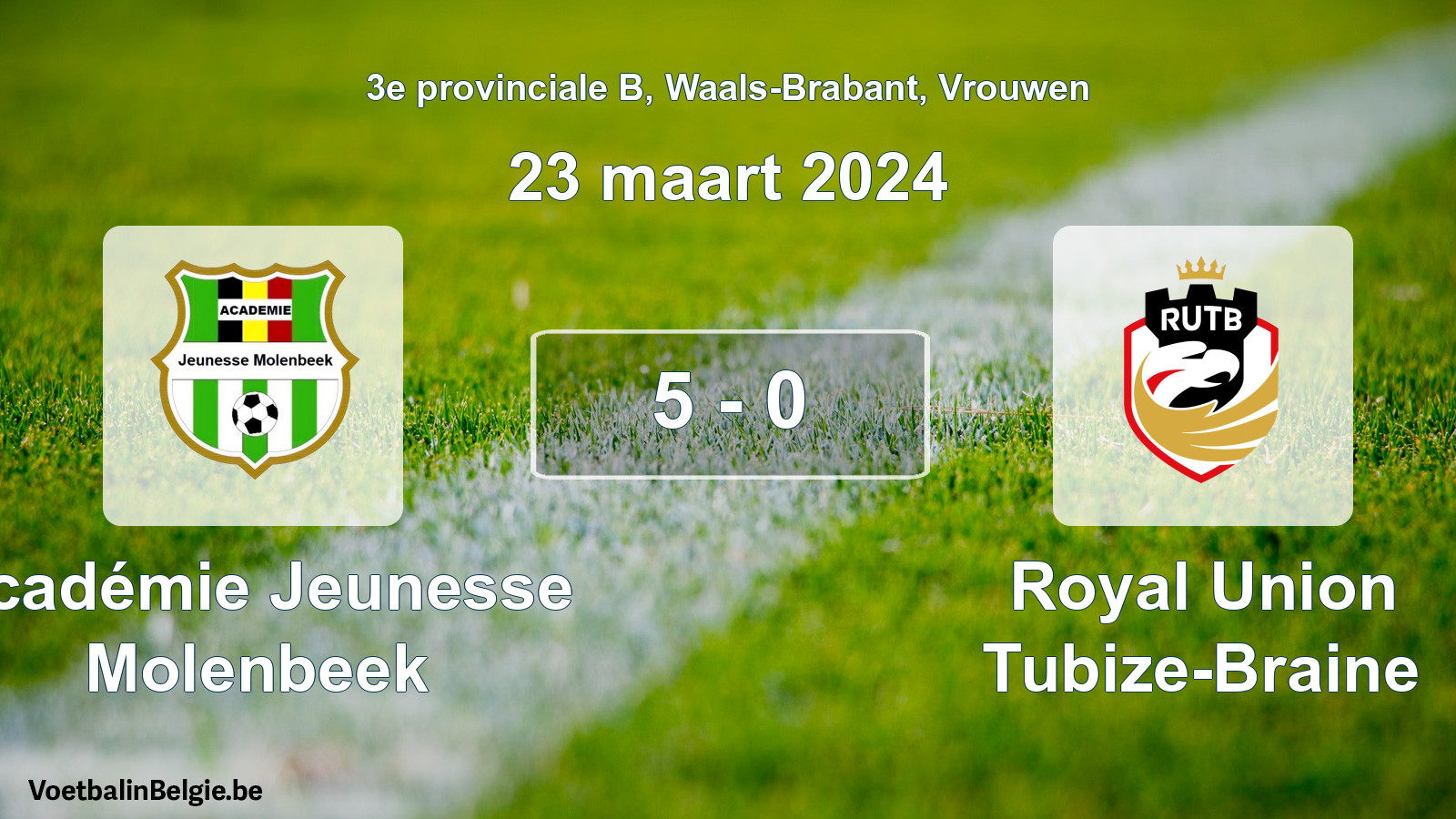 Gespeelde wedstrijd vrouwenvoetbal: Académie Jeunesse Molenbeek - Royal Union Tubize-Braine 5 - 0 (23 maart 2024)