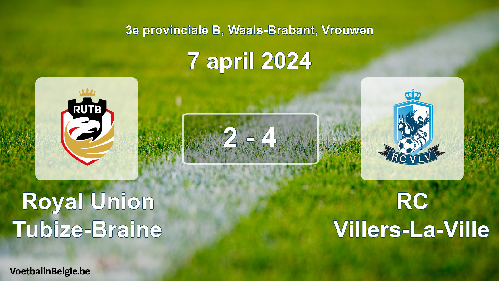 Gespeelde wedstrijd vrouwenvoetbal: Royal Union Tubize-Braine - RC Villers-La-Ville 2 - 4 (7 april 2024)