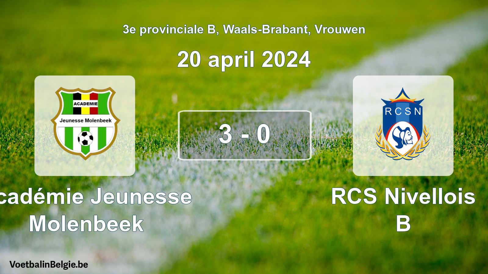 Gespeelde wedstrijd vrouwenvoetbal: Académie Jeunesse Molenbeek - RCS Nivellois B 3 - 0 (20 april 2024)