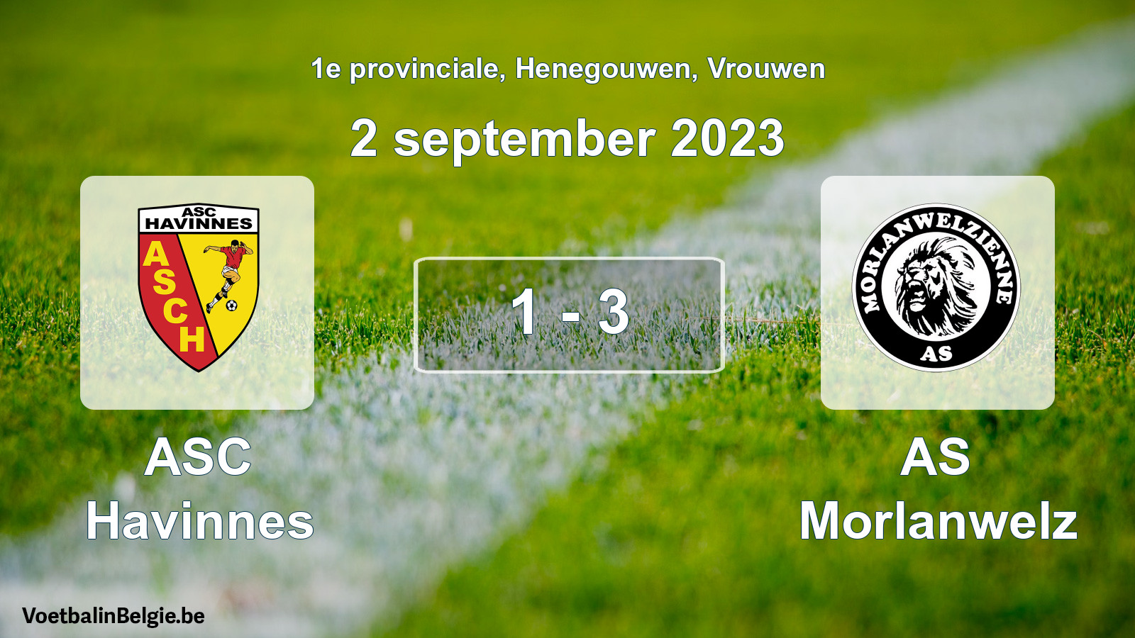 Gespeelde wedstrijd vrouwenvoetbal: ASC Havinnes - AS Morlanwelz 1 - 3 (2 september 2023)