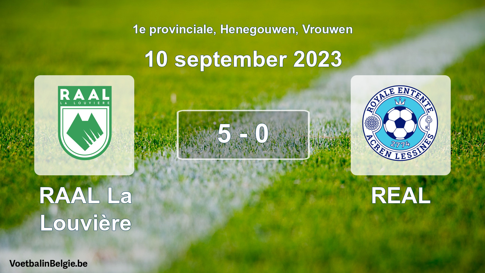 Gespeelde wedstrijd vrouwenvoetbal: RAAL La Louvière - REAL 5 - 0 (10 september 2023)