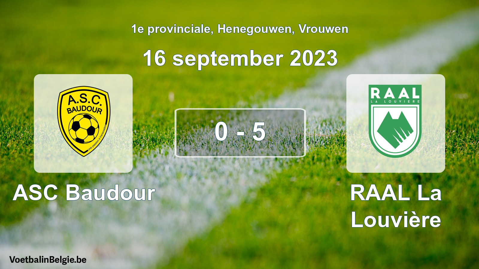 Gespeelde wedstrijd vrouwenvoetbal: ASC Baudour - RAAL La Louvière 0 - 5 (16 september 2023)