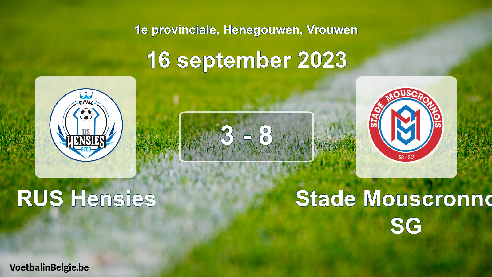 Gespeelde wedstrijd vrouwenvoetbal: RUS Hensies - Stade Mouscronnois SG 3 - 8 (16 september 2023)