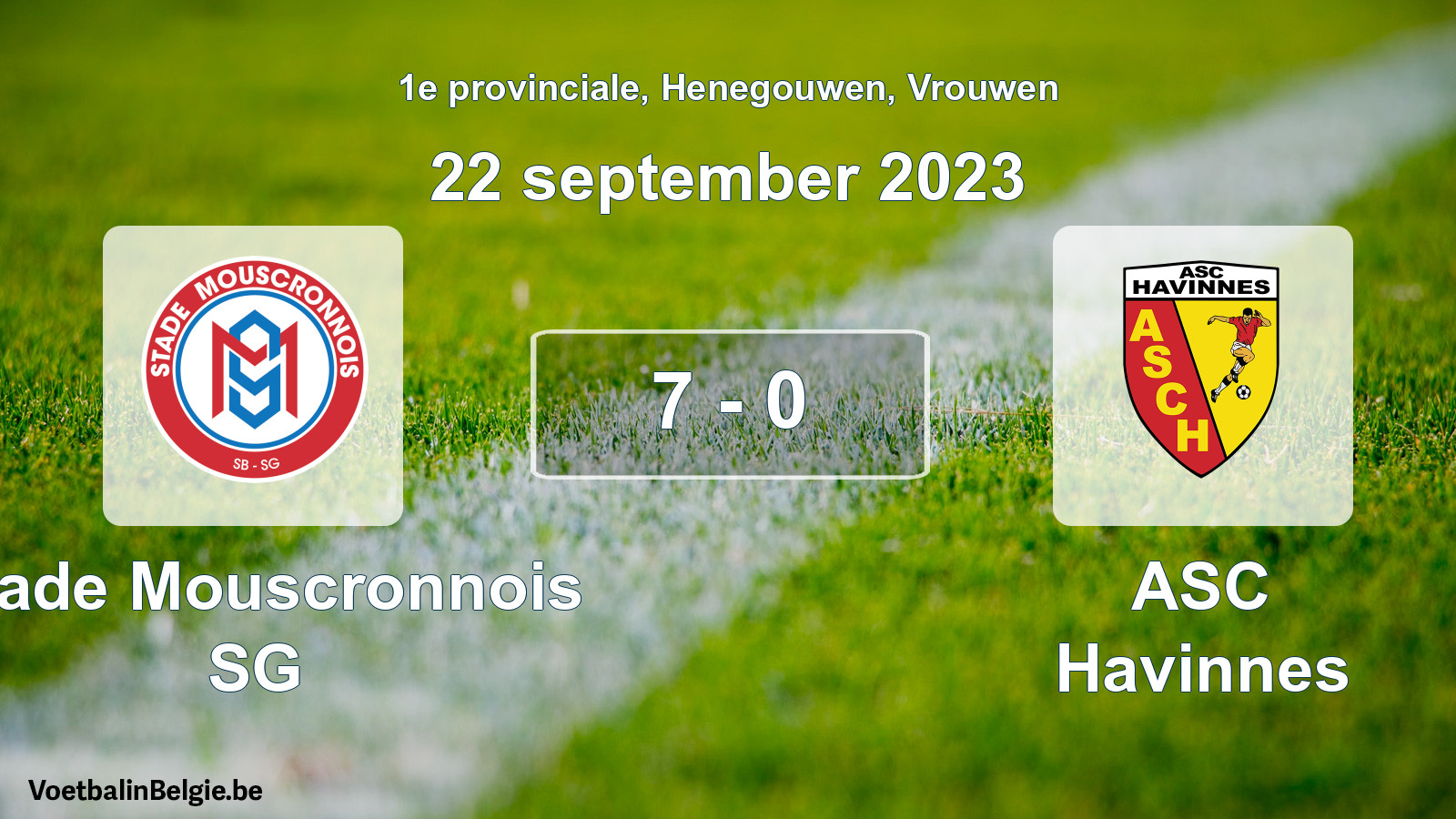 Gespeelde wedstrijd vrouwenvoetbal: Stade Mouscronnois SG - ASC Havinnes 7 - 0 (22 september 2023)