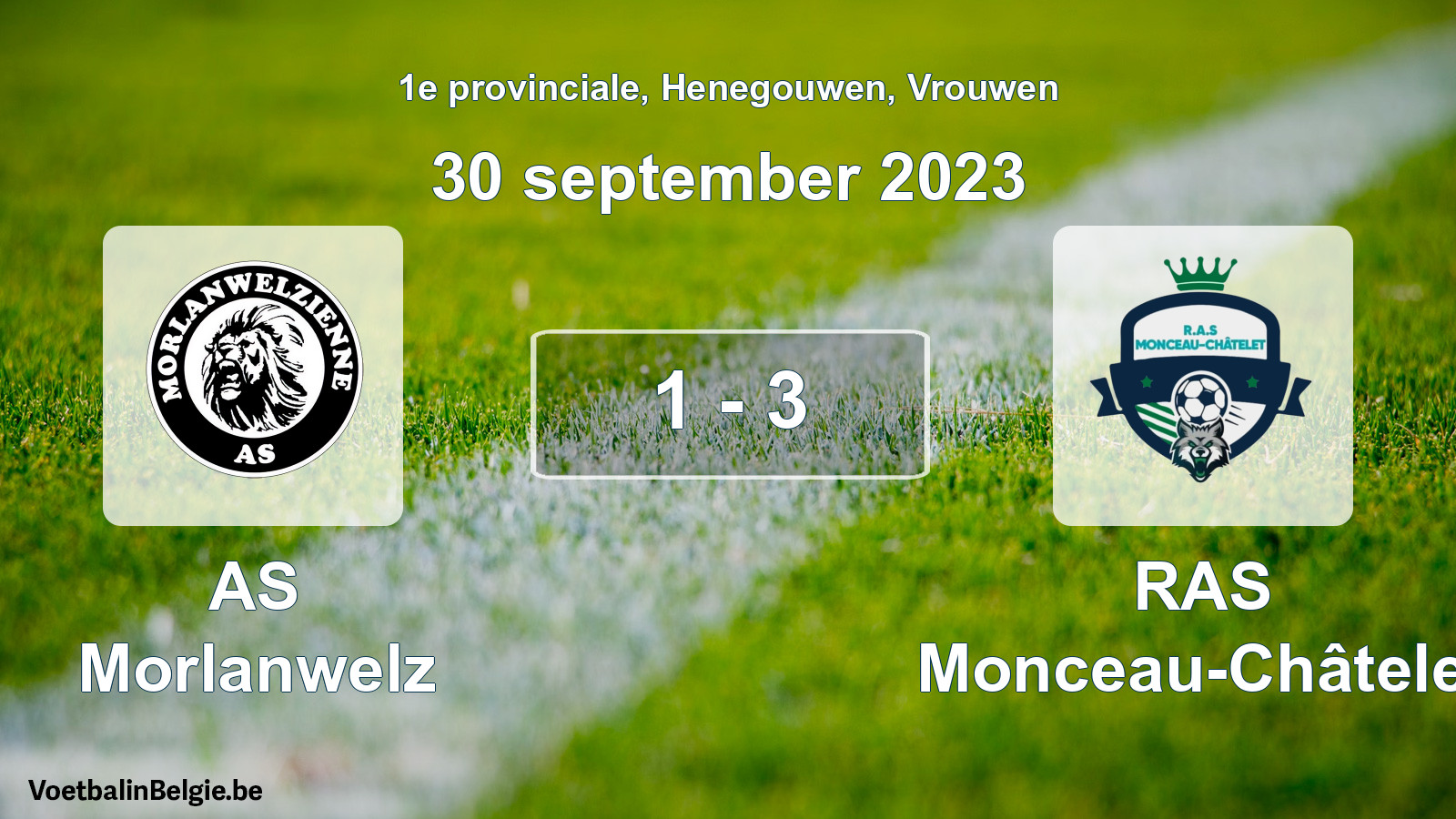 Gespeelde wedstrijd vrouwenvoetbal: AS Morlanwelz - RAS Monceau-Châtelet 1 - 3 (30 september 2023)