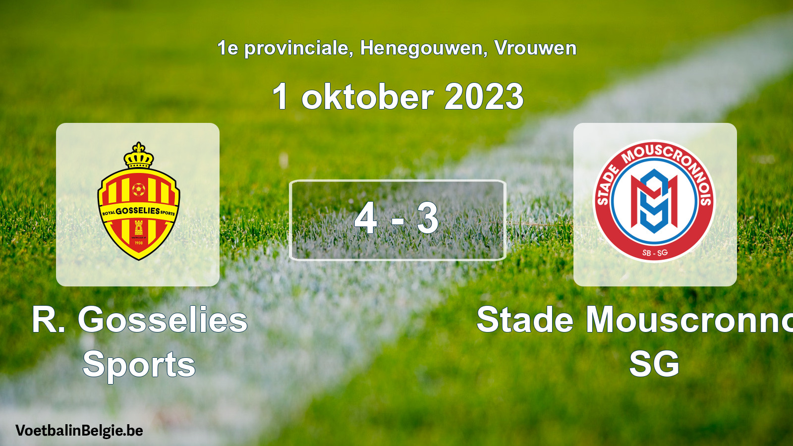 Played match women football: R. Gosselies Sports - Stade Mouscronnois SG 4 - 3 (1 October 2023)