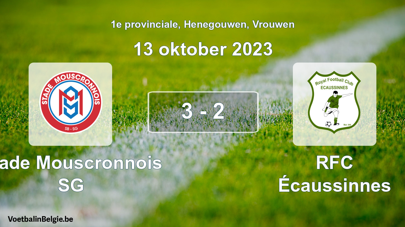 Gespeelde wedstrijd vrouwenvoetbal: Stade Mouscronnois SG - RFC Écaussinnes 3 - 2 (13 oktober 2023)