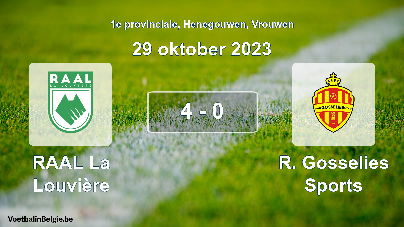 Gespeelde wedstrijd vrouwenvoetbal: RAAL La Louvière - R. Gosselies Sports 4 - 0 (29 oktober 2023)