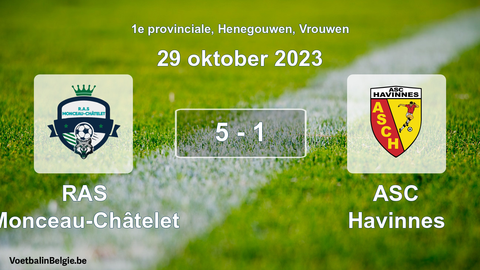 Gespeelde wedstrijd vrouwenvoetbal: RAS Monceau-Châtelet - ASC Havinnes 5 - 1 (29 oktober 2023)