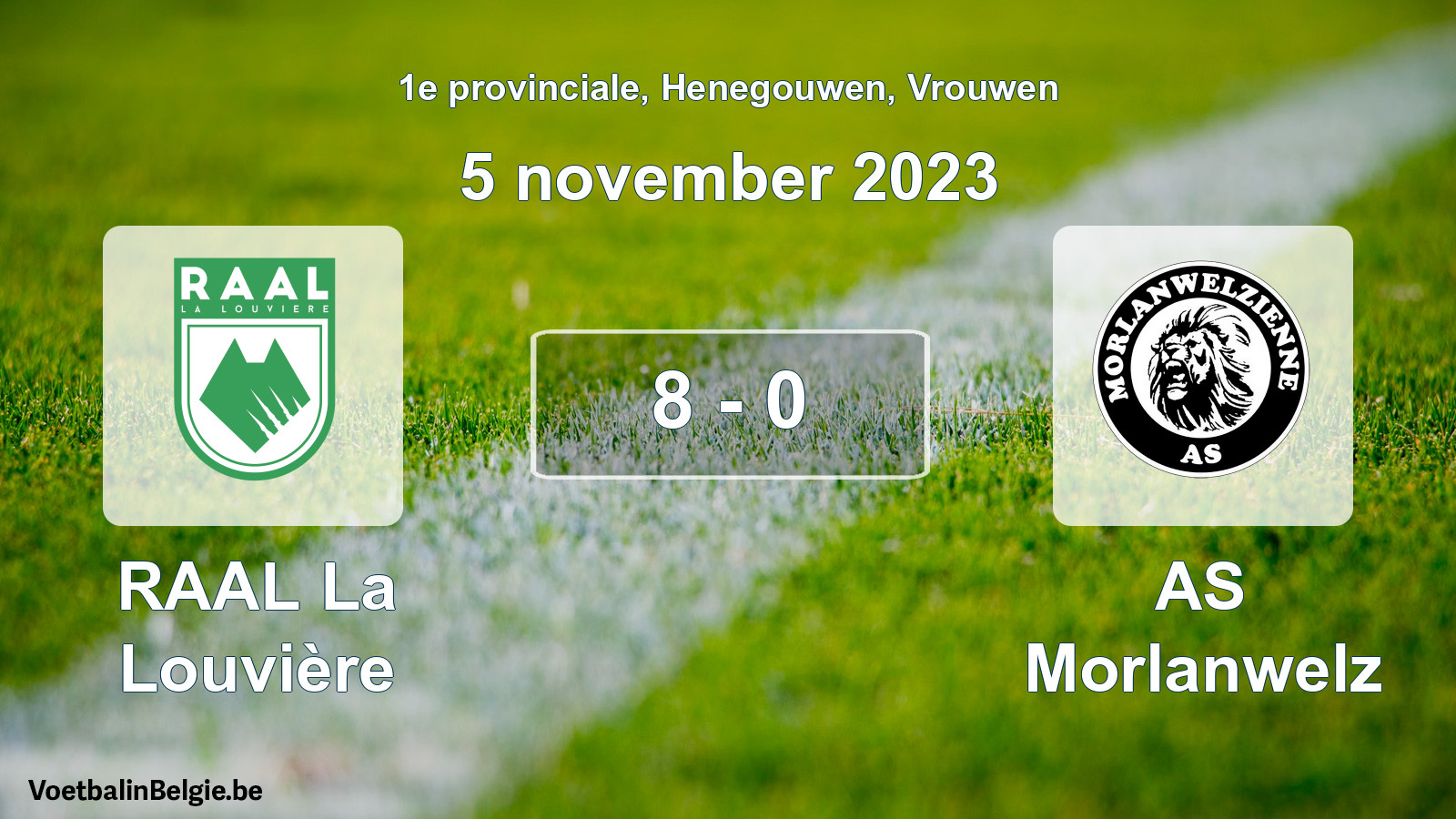 Gespeelde wedstrijd vrouwenvoetbal: RAAL La Louvière - AS Morlanwelz 8 - 0 (5 november 2023)