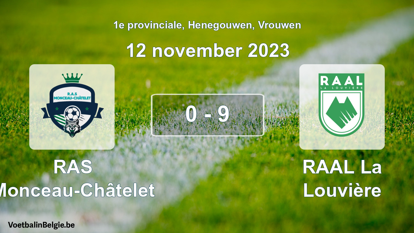 Gespeelde wedstrijd vrouwenvoetbal: RAS Monceau-Châtelet - RAAL La Louvière 0 - 9 (12 november 2023)