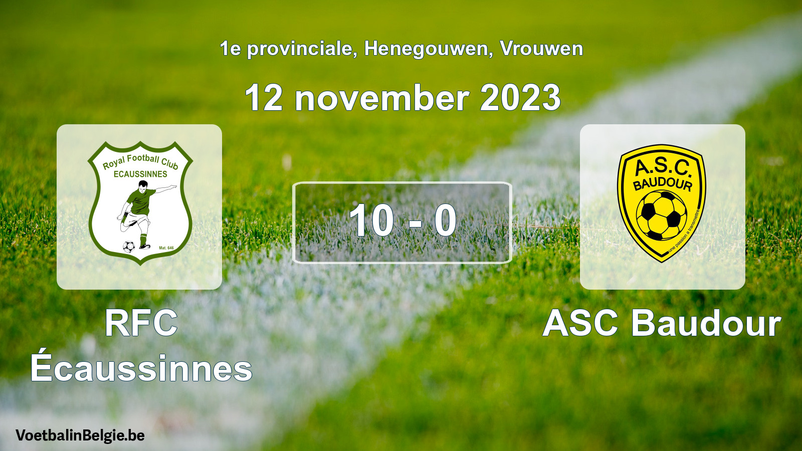 Gespeelde wedstrijd vrouwenvoetbal: RFC Écaussinnes - ASC Baudour 10 - 0 (12 november 2023)