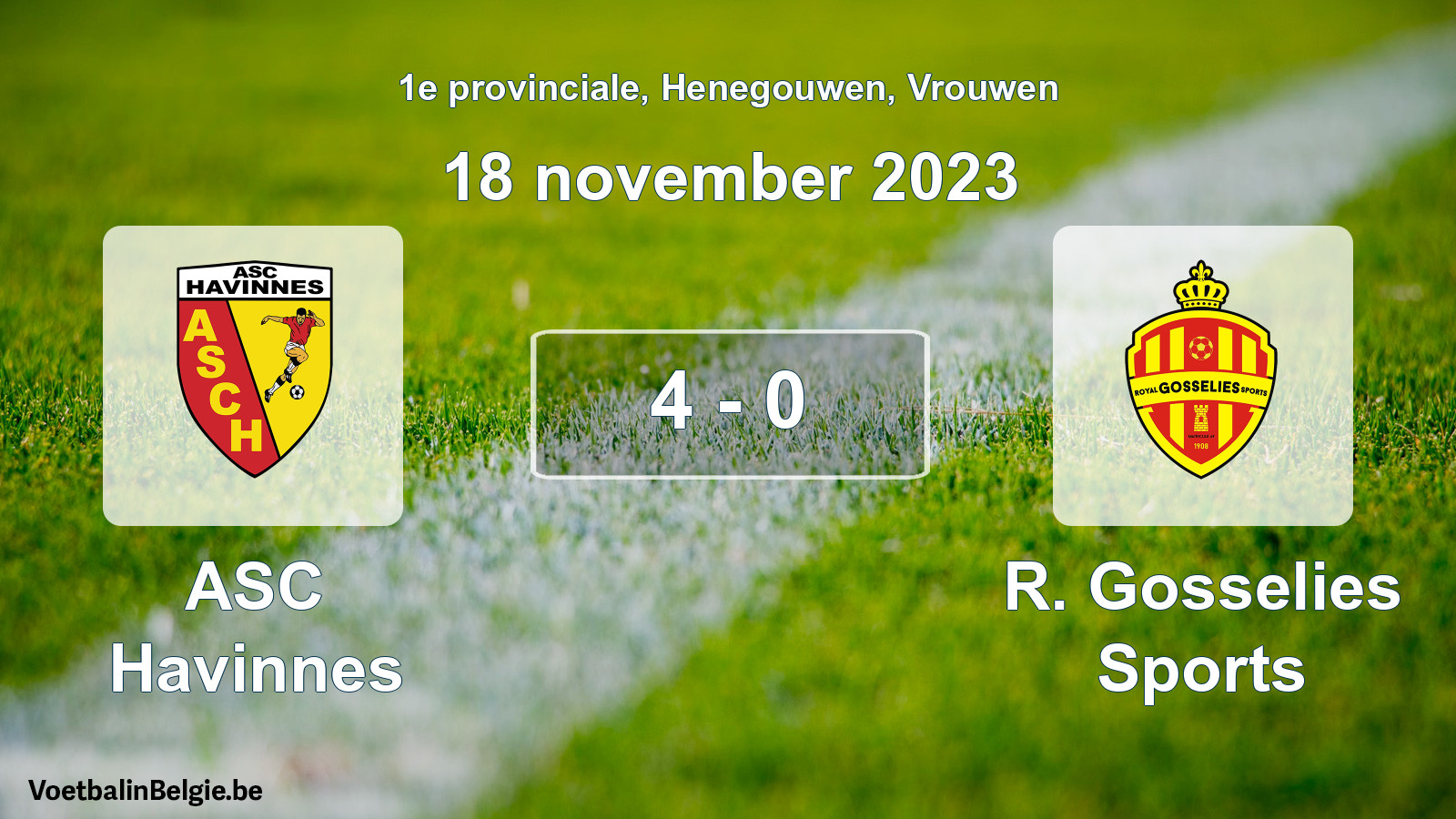 Gespeelde wedstrijd vrouwenvoetbal: ASC Havinnes - R. Gosselies Sports 4 - 0 (18 november 2023)