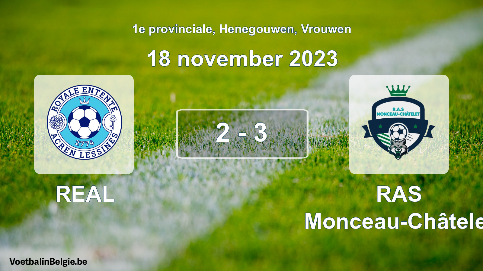 Gespeelde wedstrijd vrouwenvoetbal: REAL - RAS Monceau-Châtelet 2 - 3 (18 november 2023)