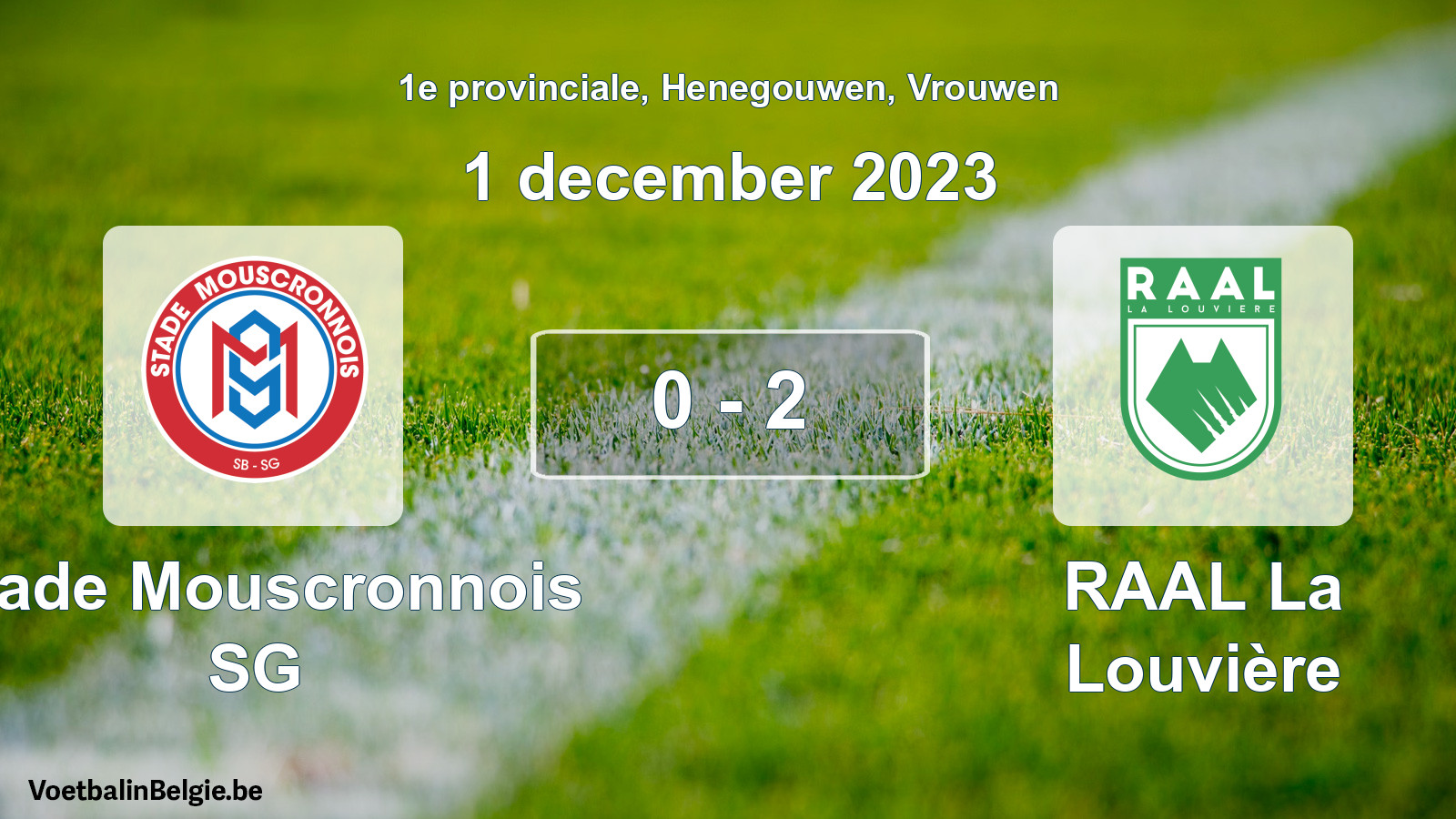Gespeelde wedstrijd vrouwenvoetbal: Stade Mouscronnois SG - RAAL La Louvière 0 - 2 (1 december 2023)