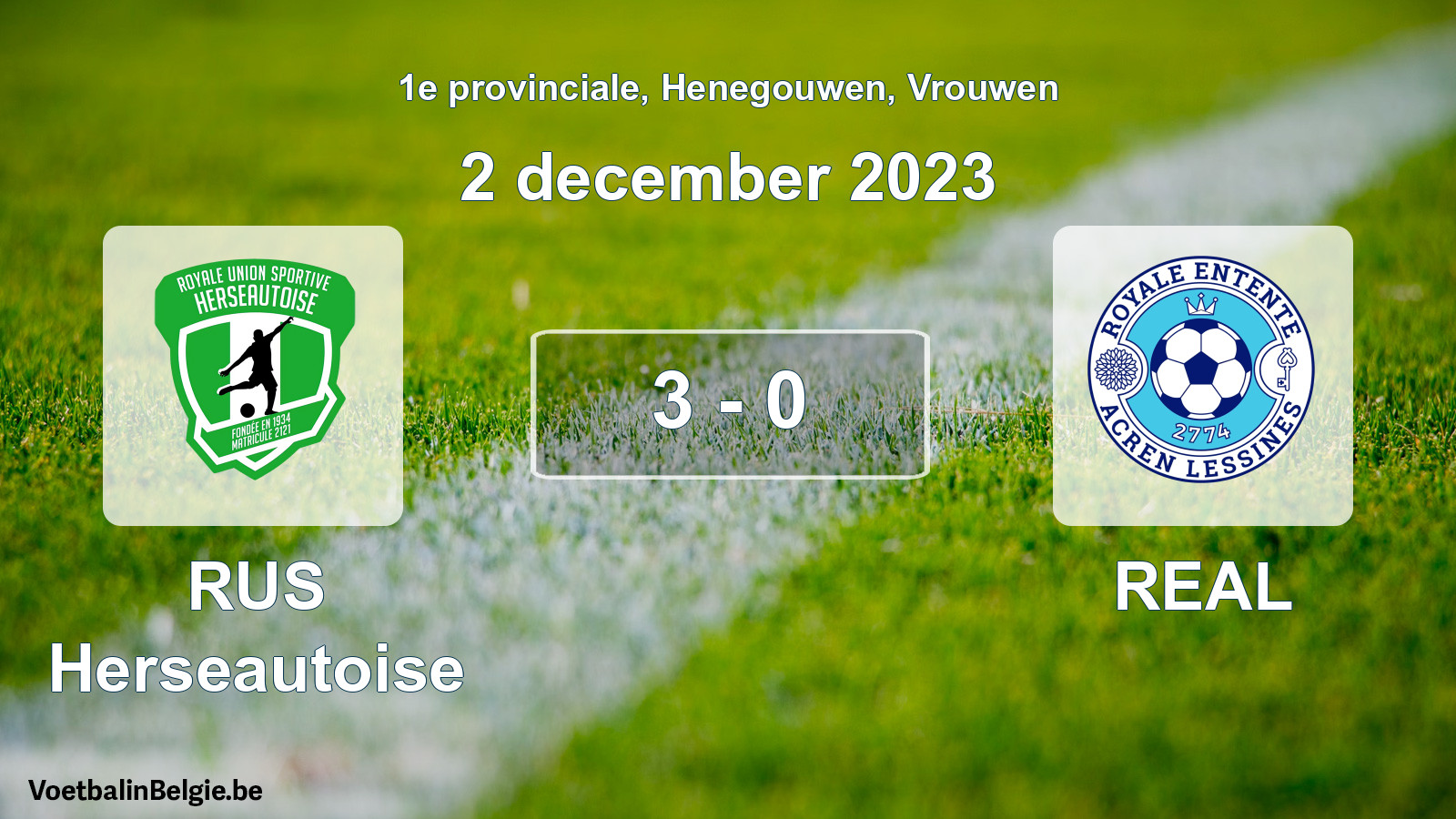 Gespeelde wedstrijd vrouwenvoetbal: RUS Herseautoise - REAL 3 - 0 (2 december 2023)